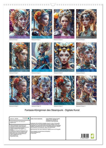 Produktbild: Fantasie-K&ouml;niginnen des Steampunk - Digitale Kunst (Wandkalender 2026 DIN A2 hoch), CALVENDO Monatskalender