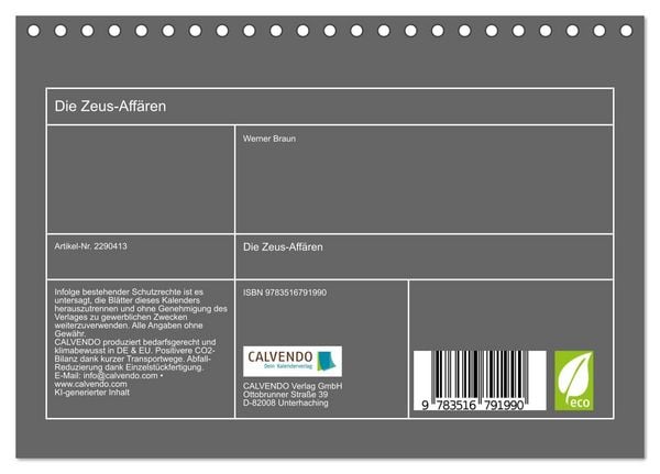 Produktbild: Die Zeus-Aff&auml;ren (Tischkalender 2027 DIN A5 quer), CALVENDO Monatskalender