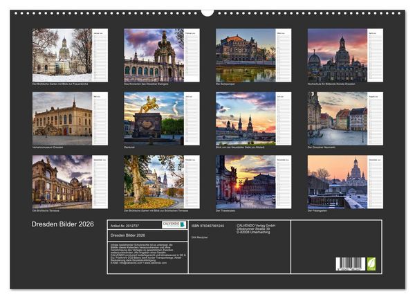 Produktbild: Dresden Bilder 2026 (Wandkalender 2026 DIN A2 quer), CALVENDO Monatskalender