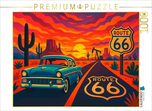 Produktbild: CALVENDO Puzzle Route 66: Der Mythos des amerikanischen Westens. Wo Tr&auml;ume rollen, Motoren singen und die Sonne den Asphalt vergoldet. | 1000 Teile Le