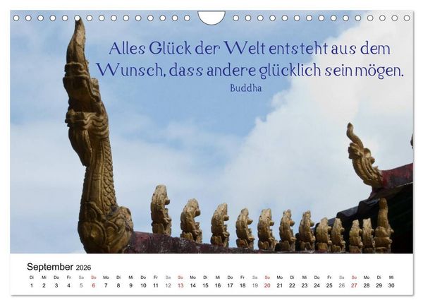 Produktbild: Reisefreu(n)de: Leben in Harmonie - buddhistische Zitate (Wandkalender 2026 DIN A4 quer), CALVENDO Monatskalender