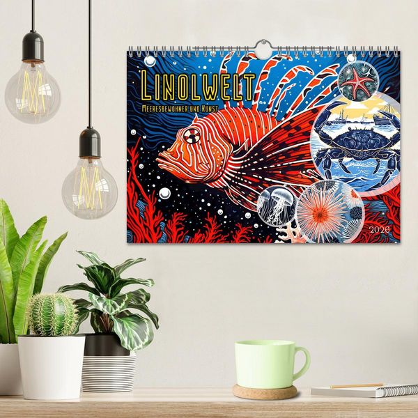 Produktbild: Linolwelt - Meeresbewohner und Kunst (Wandkalender 2026 DIN A4 quer), CALVENDO Monatskalender