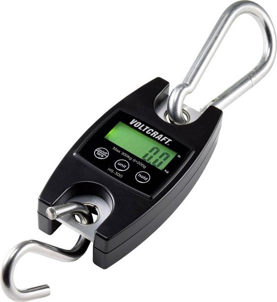 Produktbild: VOLTCRAFT HS-300 H&auml;ngewaage HS-300 W&auml;gebereich (max.) 300 kg Ablesbarkeit 200 g batteriebetrieben Schwarz