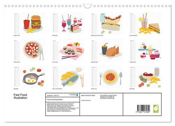 Produktbild: Fast Food Illustration (Wandkalender 2026 DIN A3 quer), CALVENDO Monatskalender