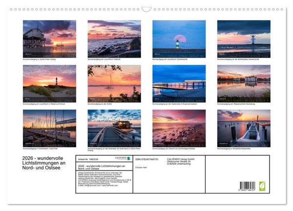 Produktbild: 2026 - wundervolle Lichtstimmungen an Nord- und Ostsee (Wandkalender 2026 DIN A2 quer), CALVENDO Monatskalender