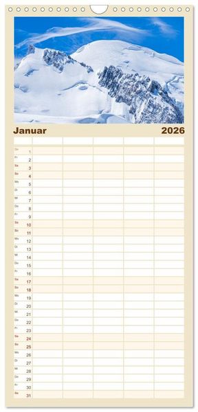 Produktbild: Familienplaner 2026 - Die H&ouml;chsten der Alpen mit 5 Spalten (Wandkalender, 21 x 45 cm) CALVENDO