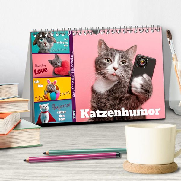 Produktbild: Katzenhumor - Ein Jahr voller Flauschalarm (Tischkalender 2026 DIN A5 quer), CALVENDO Monatskalender