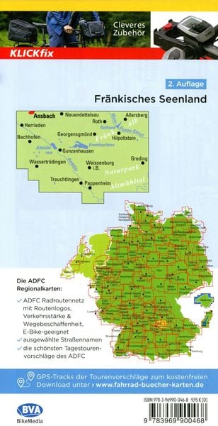 Produktbild: ADFC-Regionalkarte Fränkisches Seenland, 1:50.000, mit Tagestourenvorschlägen, reiß- und wetterfest, E-Bike-geeignet, GPS-Tracks Download