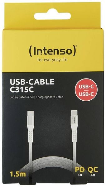 Produktbild: Intenso USB-Kabel USB 2.0 USB-C&reg; Stecker, USB-C&reg; Stecker 1.50 m Wei&szlig; Stoff-Ummantelung 7901002