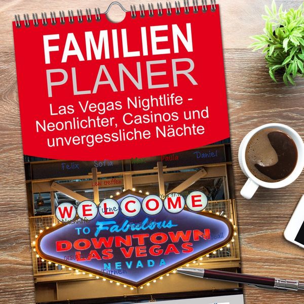 Produktbild: Familienplaner 2026 - Las Vegas Nightlife - Neonlichter, Casinos und unvergessliche N&auml;chte mit 5 Spalten (Wandkalender, 21 x 45 cm) CALVENDO
