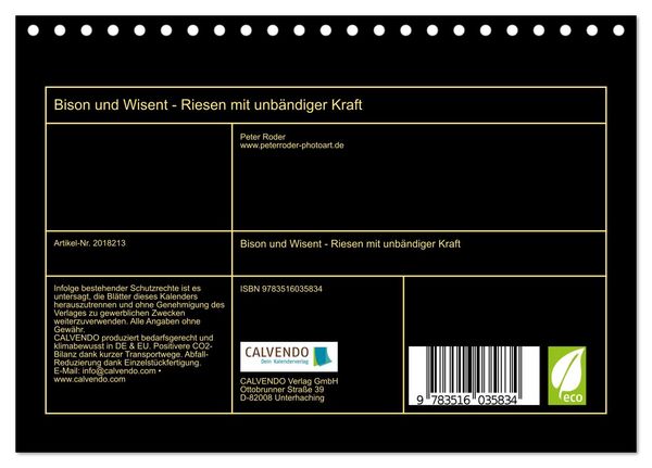 Produktbild: Bison und Wisent - Riesen mit unb&auml;ndiger Kraft (Tischkalender 2026 DIN A5 quer), CALVENDO Monatskalender
