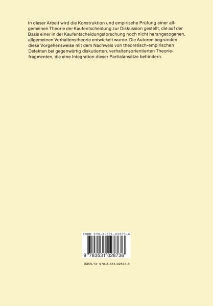 Produktbild: Die allgemeine Theorie der Kaufentscheidung