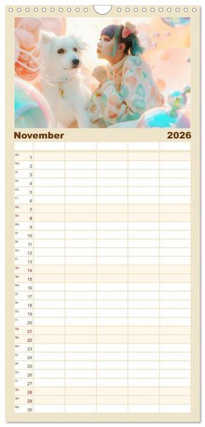 Produktbild: Familienplaner 2026 - Figuren in einer bunten Welt - Im Anime-Stil mit 5 Spalten (Wandkalender, 21 x 45 cm) CALVENDO
