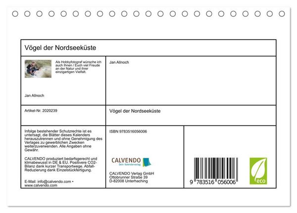 Produktbild: V&ouml;gel der Nordseek&uuml;ste (Tischkalender 2026 DIN A5 quer), CALVENDO Monatskalender