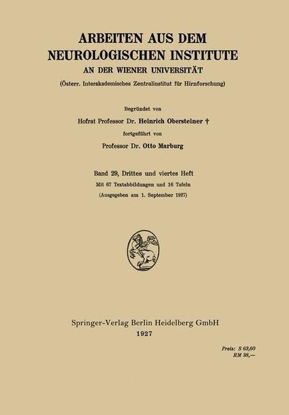 Produktbild: Arbeiten aus dem Neurologischen Institute an der Wiener Universit&auml;t