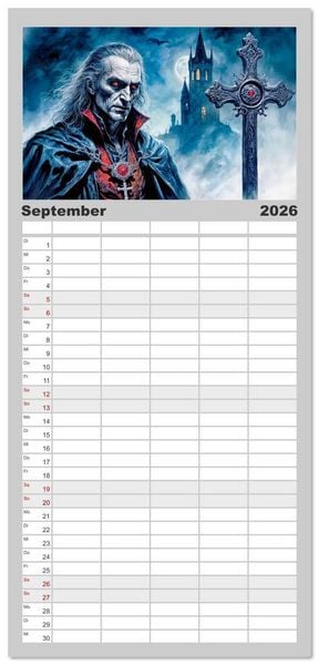 Produktbild: Familienplaner 2026 - Finsternis der Vampire - Mystischer d&uuml;sterer Fantasy Kalender mit 5 Spalten (Wandkalender, 21 x 45 cm) CALVENDO