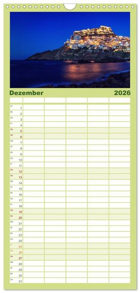 Produktbild: Familienplaner 2026 - Sardinien - Traumstr&auml;nde am Mittelmeer mit 5 Spalten (Wandkalender, 21 x 45 cm) CALVENDO