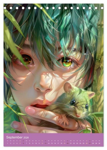 Produktbild: Manga Kinder - Unersch&uuml;tterliche Tierliebe (Tischkalender 2026 DIN A5 hoch), CALVENDO Monatskalender