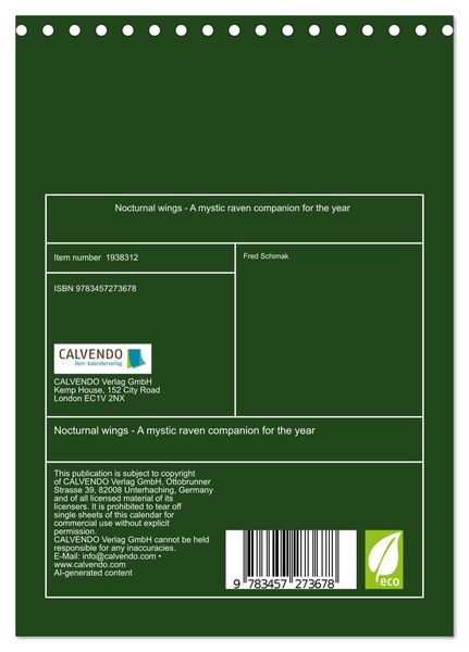 Produktbild: Nocturnal wings - A mystic raven companion for the year (Desk Calendar 2026 DIN A5 portrait), CALVENDO 12 Month DeskCalendar