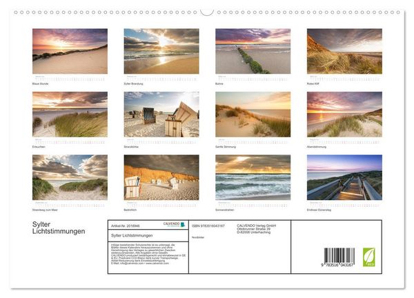 Produktbild: Sylter Lichtstimmungen (hochwertiger Premium Wandkalender 2026 DIN A2 quer), Kunstdruck in Hochglanz