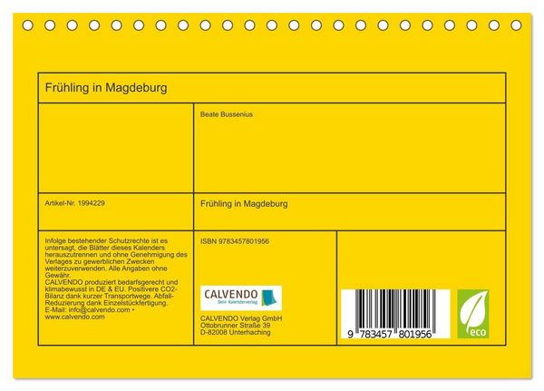 Produktbild: Fr&uuml;hling in Magdeburg (Tischkalender 2026 DIN A5 quer), CALVENDO Monatskalender