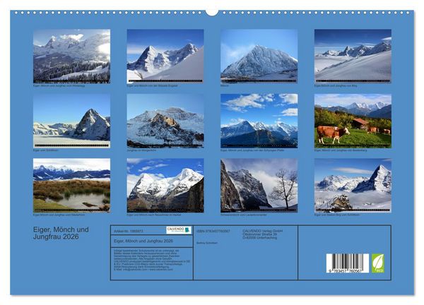 Produktbild: Eiger, M&ouml;nch und Jungfrau 2026 (hochwertiger Premium Wandkalender 2026 DIN A2 quer), Kunstdruck in Hochglanz