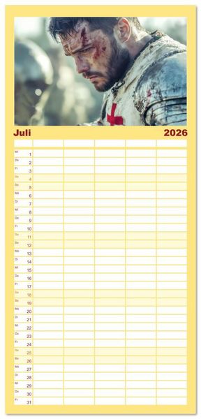 Produktbild: Familienplaner 2026 - Tempelritter - Ein m&auml;chtiger Ritterorden mit 5 Spalten (Wandkalender, 21 x 45 cm) CALVENDO