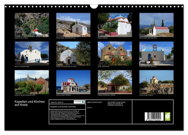 Produktbild: Kapellen und Kirchen auf Kreta (Wandkalender 2026 DIN A3 quer), CALVENDO Monatskalender