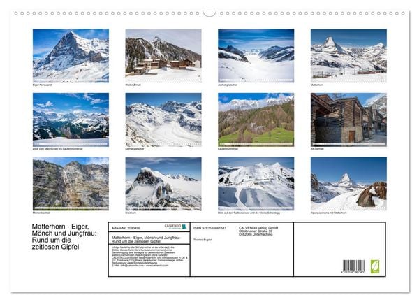 Produktbild: Matterhorn - Eiger, M&ouml;nch und Jungfrau: Rund um die zeitlosen Gipfel (Wandkalender 2026 DIN A2 quer), CALVENDO Monatskalender