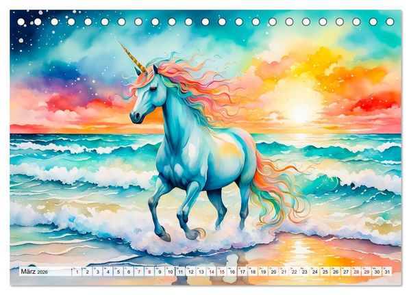 Produktbild: Magische Einh&ouml;rner - Traumlandschaften unterm Regenbogen (Tischkalender 2026 DIN A5 quer), CALVENDO Monatskalender