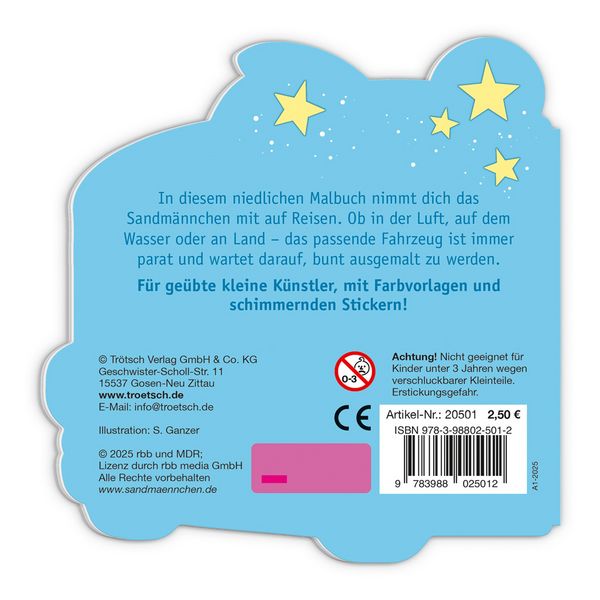 Produktbild: Tr&ouml;tsch Unser Sandm&auml;nnchen Mini-Malbuch mit Stickern Fahrzeuge| Ab 3 Jahren