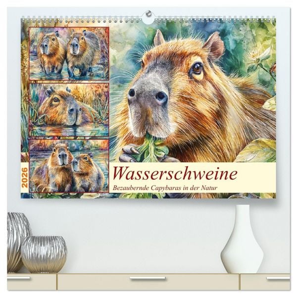 Produktbild: Wasserschweine. Bezaubernde Capybaras in der Natur (hochwertiger Premium Wandkalender 2026 DIN A2 quer), Kunstdruck in Hochglanz