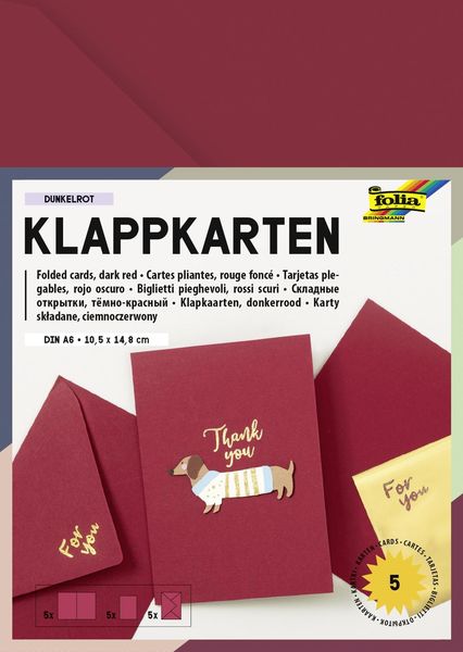 Produktbild: Folia Klappkarten/Doppelkarten f&uuml;r Einladungen, Gl&uuml;ckwunsch- oder Gru&szlig;karten, 10,5x15cm, dunkelrot, 5 Karten + Kuverts + Einlagen