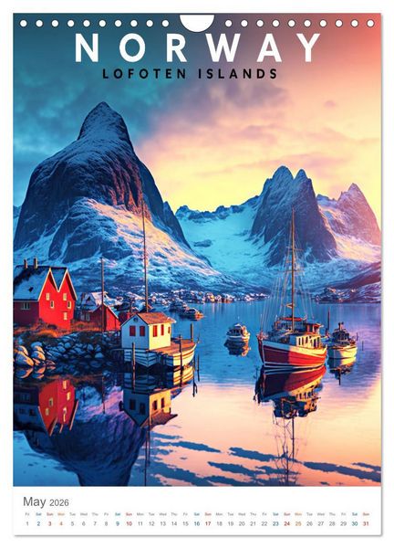 Produktbild: Lofoten Islands - Old School Poster Style (Wall Calendar 2026 DIN A4 portrait), CALVENDO 12 Month Wall Calendar