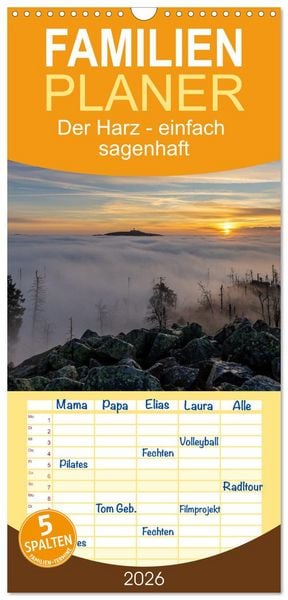 Familienplaner 2026 - Der Harz - einfach sagenhaft mit 5 Spalten (Wandkalender, 21 x 45 cm) CALVENDO