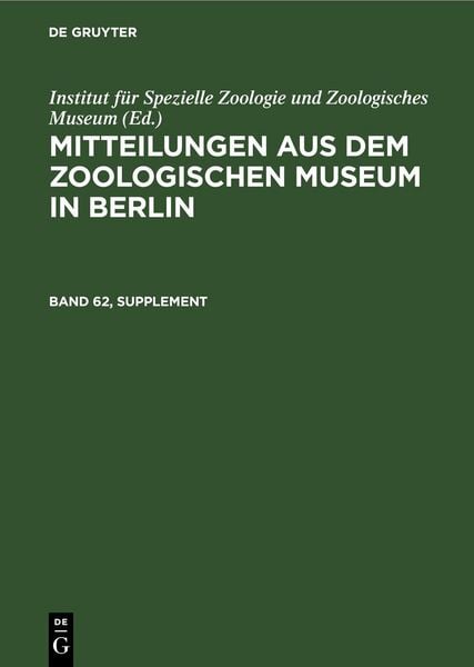 Produktbild: Mitteilungen aus dem Zoologischen Museum in Berlin. Band 62, Supplement