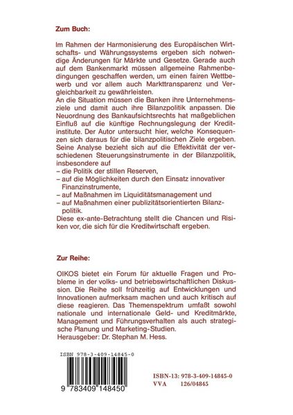 Produktbild: Bankbilanzpolitik nach der Neuordnung des Bankaufsichtsrechts