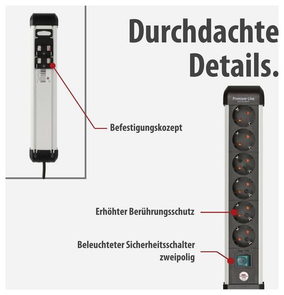 Produktbild: Brennenstuhl 1391030600 Steckdosenleiste mit Schalter Silber, Schwarz Schutzkontakt 1St.