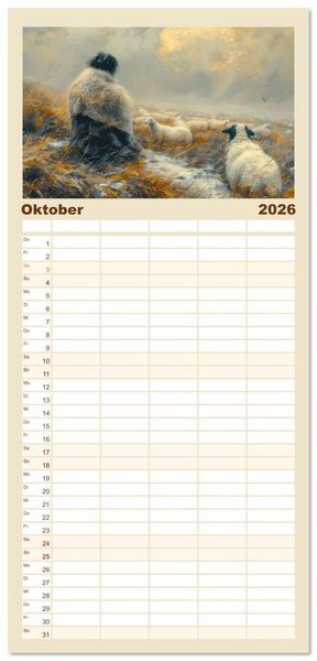 Produktbild: Familienplaner 2026 - Bei den Schafen - Malerische Reise mit 5 Spalten (Wandkalender, 21 x 45 cm) CALVENDO