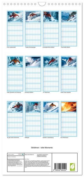 Produktbild: Familienplaner 2026 - Skifahren - tolle Momente mit 5 Spalten (Wandkalender, 21 x 45 cm) CALVENDO