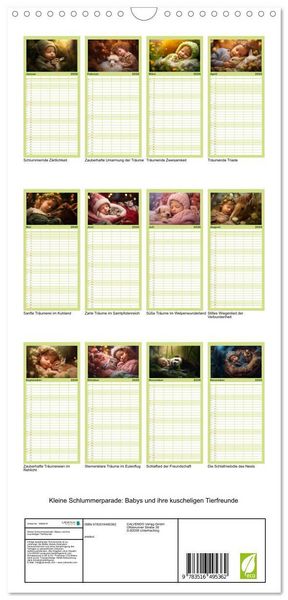 Produktbild: Familienplaner 2026 - Kleine Schlummerparade: Babys und ihre kuscheligen Tierfreunde mit 5 Spalten (Wandkalender, 21 x 45 cm) CALVENDO