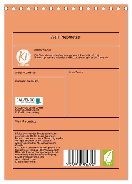 Produktbild: Welli Piepm&auml;tze (Tischkalender 2026 DIN A5 hoch), CALVENDO Monatskalender