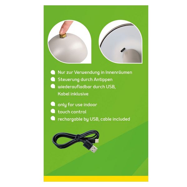 Produktbild: Idena LED Tischleuchte Touch Fado Metall grau 10x16,5cm Akku USB C dimmbar 3 Modi Innen