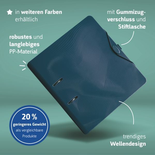 Produktbild: Brunnen Ordner &bdquo;WAVE&ldquo; Colour Code &brvbar; A4, 70 mm, Hebelmechanik mit gummiertem Griff, denim