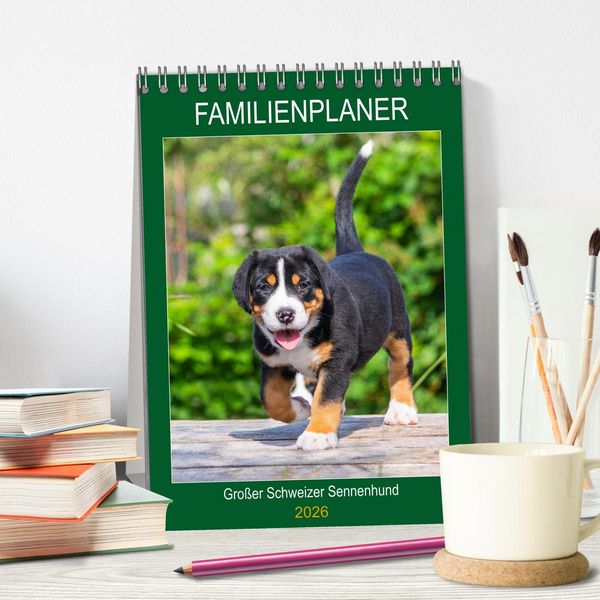 Produktbild: Familienplaner Gro&szlig;er Schweizer Sennenhund (Tischkalender 2026 DIN A5 hoch), CALVENDO Monatskalender