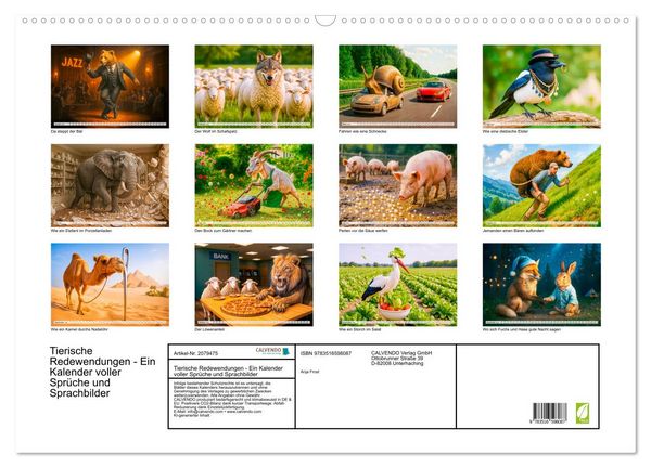 Produktbild: Tierische Redewendungen - Ein Kalender voller Spr&uuml;che und Sprachbilder (Wandkalender 2026 DIN A2 quer), CALVENDO Monatskalender