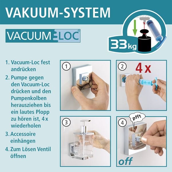 Vacuum-Loc® Badetuchstange Uno Mod. Quadro Edelstahl, Befestigen ohne bohren