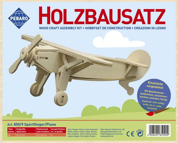 Produktbild: PEBARO 850/9 - Holzbausatz Sportflieger, Flugzeug, 28 Teile, Holzkonstruktion zum Zusammenstecken