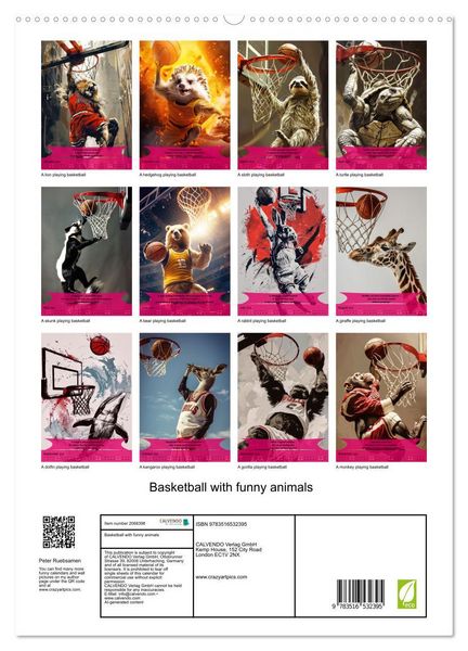 Produktbild: Basketball with funny animals (High Quality Premium Wall Calendar 2026 DIN A2 portrait),CALVENDO 12 Month Wall Calendar