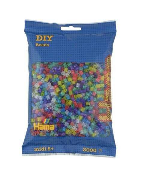 Hama&reg; B&uuml;gelperlen Midi - Transparent Glitter 3000 Perlen.